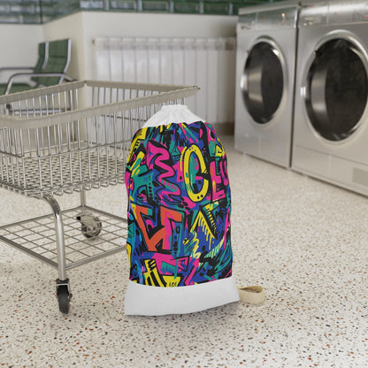 "Urban Graffiti Neon Laundry Bag - Vibrant seamless pattern adds color and style to laundry routine"