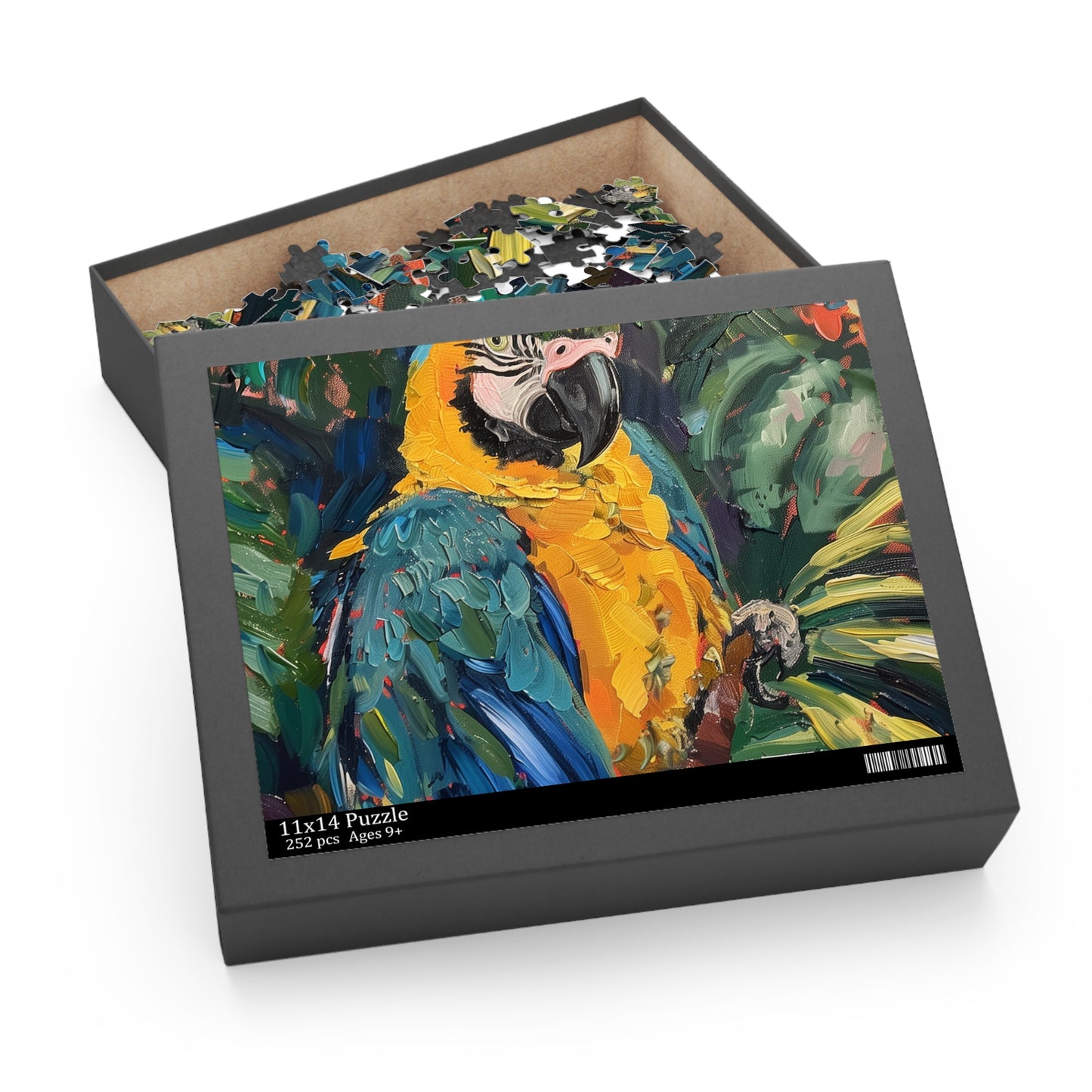 "Parrot Paradise Puzzle - vibrant jigsaw with colorful parrot in tropical setting for all ages"