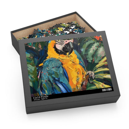 "Parrot Paradise Puzzle - vibrant jigsaw with colorful parrot in tropical setting for all ages"