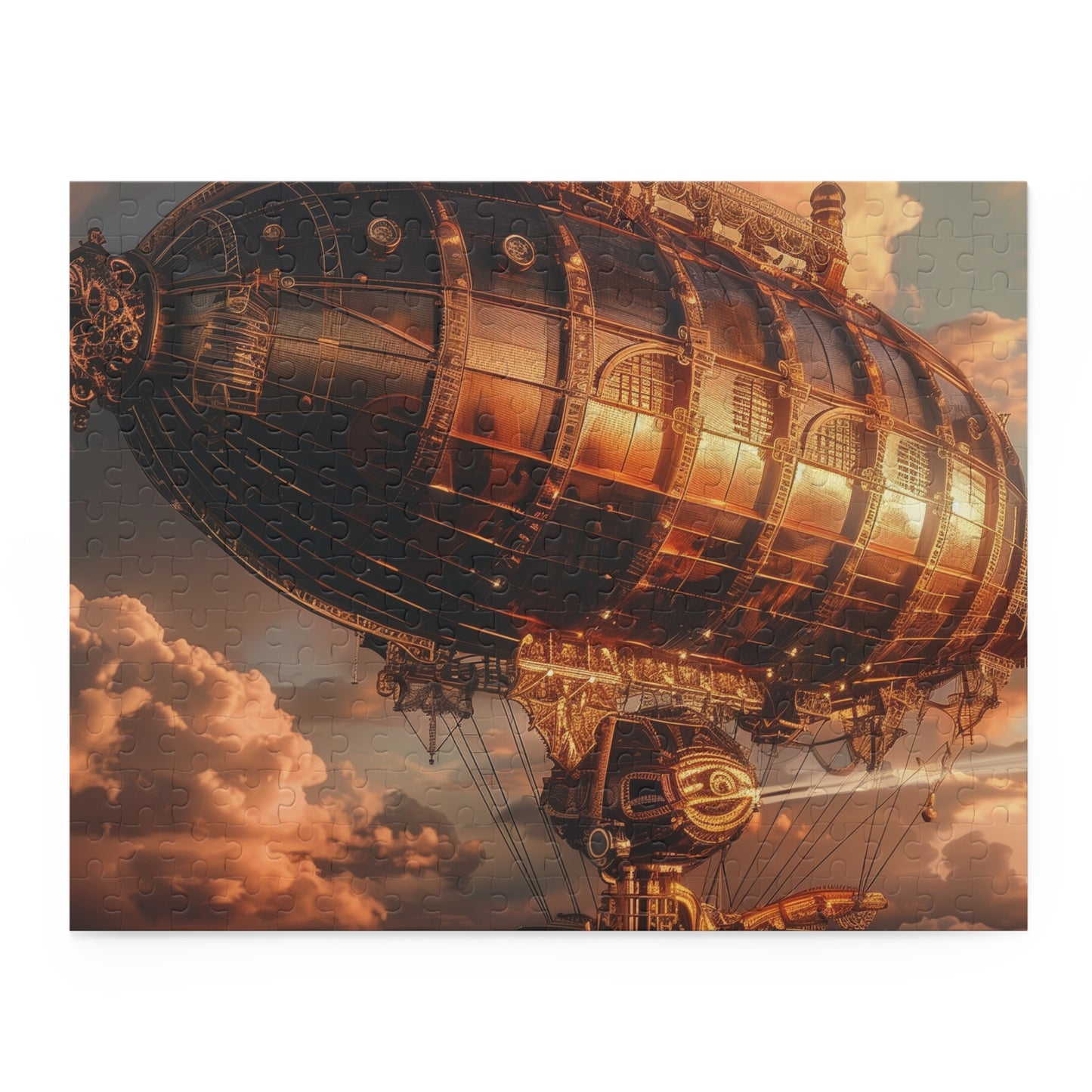 Steampunk Airship Sky Puzzle: Intricate and vibrant jigsaw puzzle for a fascinating journey through the clouds