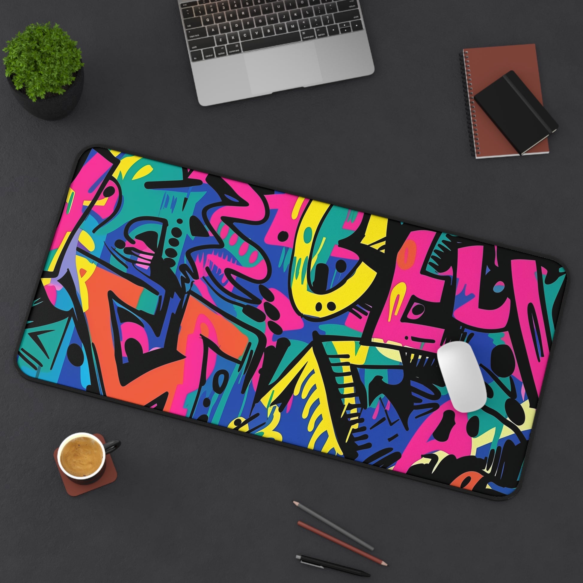 Neon Urban Graffiti Desk Mat | Desk Mat | Accessories, Back-to-School, Desk, Fall Bestsellers, Home & Living, Mouse pad, Mouse Pads, Mousepad, Seasonal Picks, Stationery, TikTok | Prints with Passion