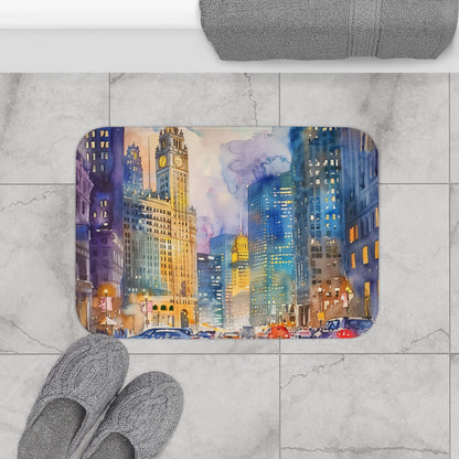 Windy City Watercolor Bath Mat