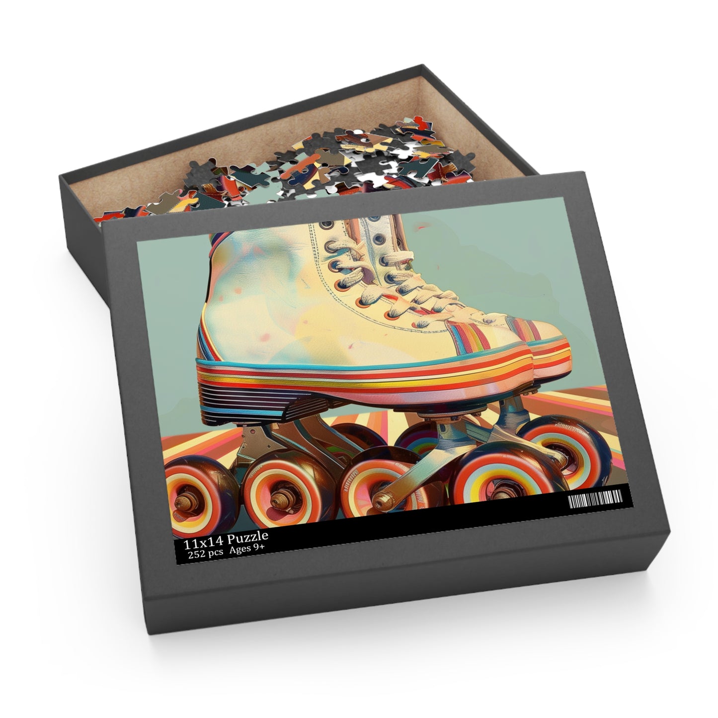 "Colorful retro roller skates jigsaw puzzle for nostalgic design lovers"