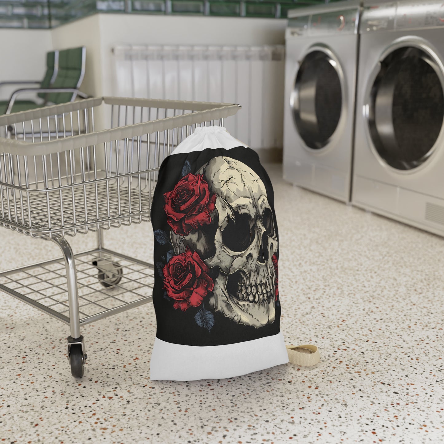 Gothic Skull and Rose Laundry Bag - Dark and romantic laundry essential for macabre lovers & gothic enthusiasts