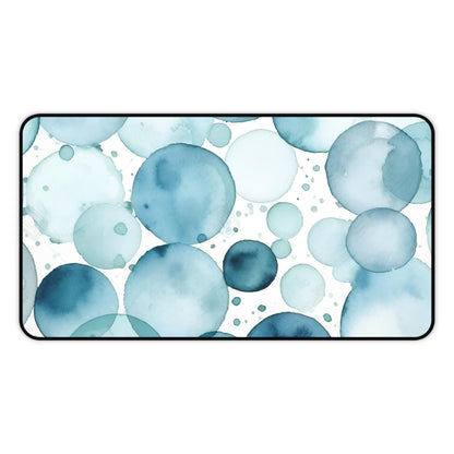 "EyeTide Desk Mat - Ice blue watercolor with mesmerizing eye pattern for whimsical workspace decor"