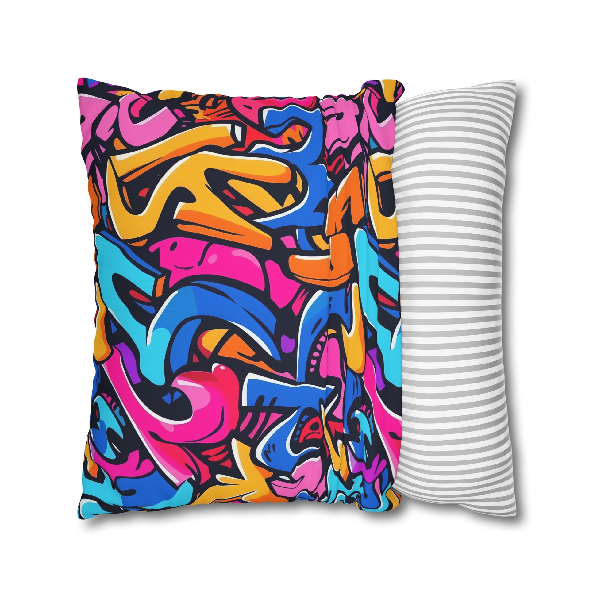 "Neon Urban Graffiti Pillowcase - Vibrant and edgy seamless pattern, bright neon colors for stylish bedroom decor"