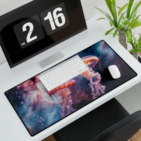 Space Jellyfish Swimming Through Nebula — XL & XXL Desk Mat — 3mm Non-Slip Natural Rubber Base Detail