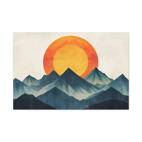 Retro Wave Mountains with Glowing Sun — Canvas Wall Art — Living Room Wall Lifestyle View
