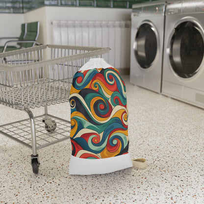 "Retro Waves Laundry Bag - Stylish wave pattern in vibrant colors, trendy and fun design for transporting laundry"