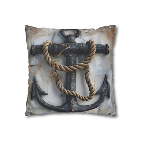 Nautical Anchor — Faux Suede Cushion Cover — Double-Sided Back & Concealed Zip Detail