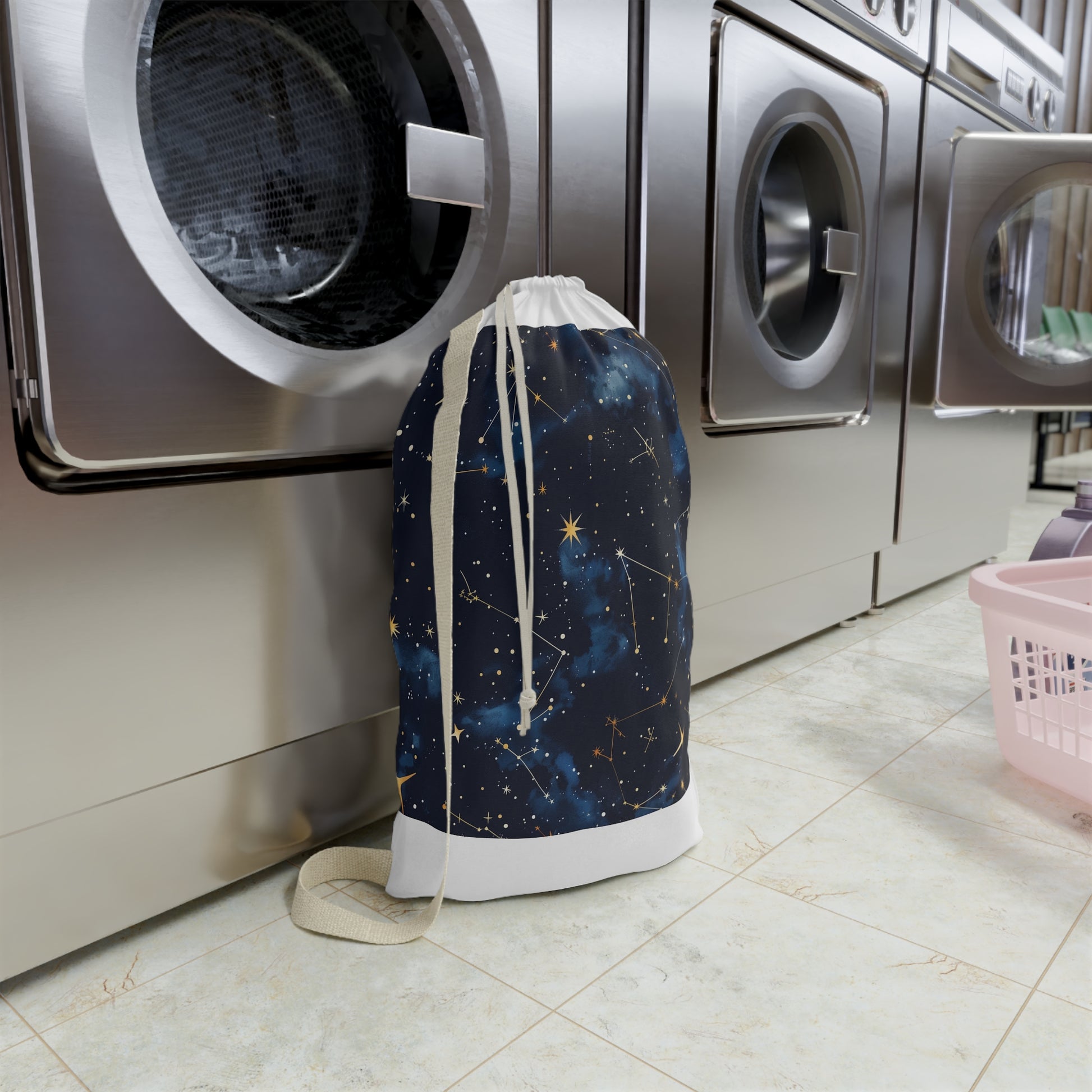 "Starry Night Laundry Bag - Transport dirty laundry in celestial style with constellation star pattern, adds charm to your home decor"