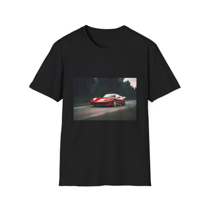 Alt text: "Adrenaline Rush on the Racing Circuit" T-shirt featuring a sleek Ferrari in vibrant colors, representing speed, precision, and power - perfect for thrill-seekers and racing enthusiasts.