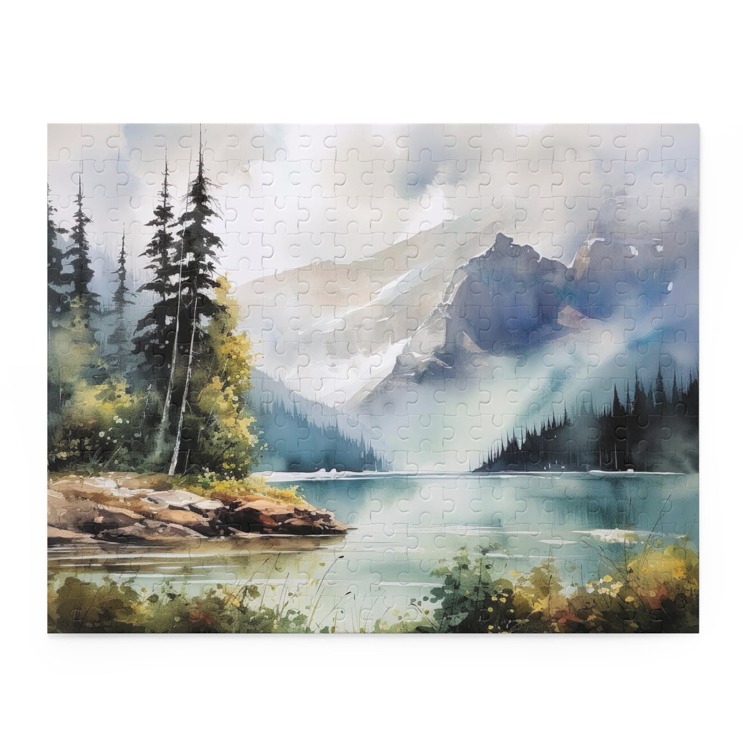 Serene wilderness lake puzzle with lush green trees for nature lovers