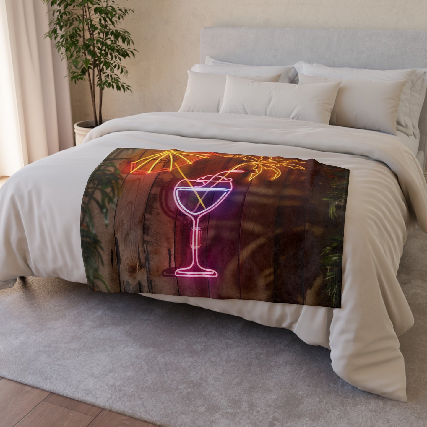 instantly transporting you to a world of beachside bliss and refreshing drinks. Perfect for adding a touch of tropical fun to any space!
Neon Cocktail Dreams Blanket