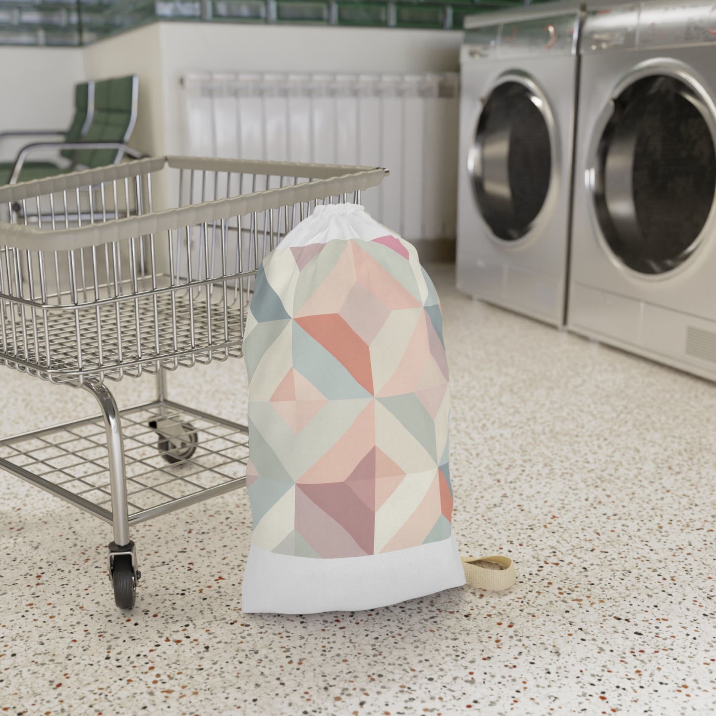 "Pastel Geometrics laundry bag with chic seamless geometric pattern in soft, soothing hues for organized and stylish space"