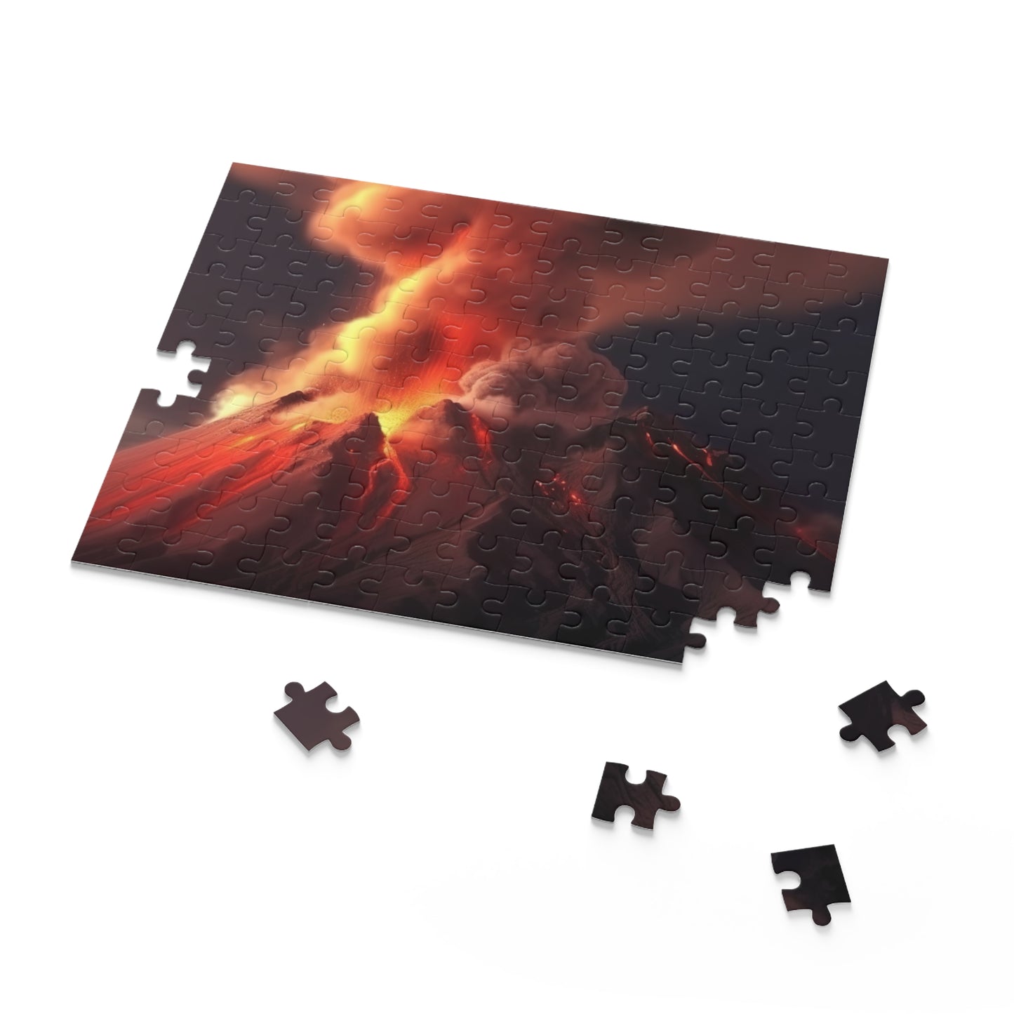 "Fiery Volcano Jigsaw Puzzle - Piece together nature's beauty with vibrant sunset backdrop"