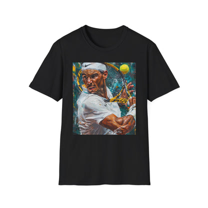 King of Clay: The Unstoppable Force of Nadal | T-Shirt | Grand Slam, Nadal T-shirt, Painting, Player profile, Rafael Nadal, Sports art, Sportswear, Tennis artwork, Tennis fashion, Tennis player | Prints with Passion