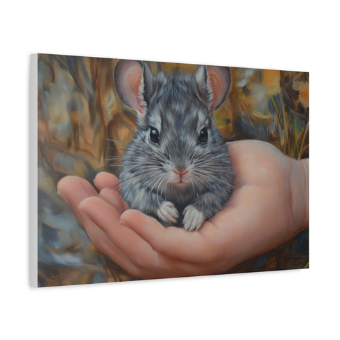 Chinchilla Cute Watercolor — Canvas Wall Art — Side Profile & Stretched Corner Detail