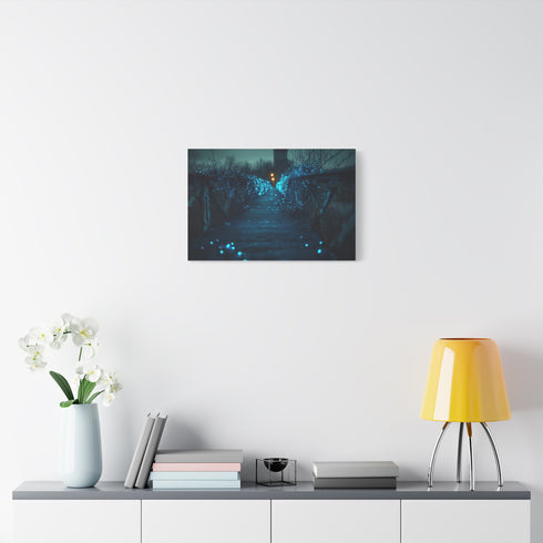 Bioluminescent Vines on a Ghost Bridge — Canvas Wall Art — Kiln-Dried Pine Frame & Ready-to-Hang Back View