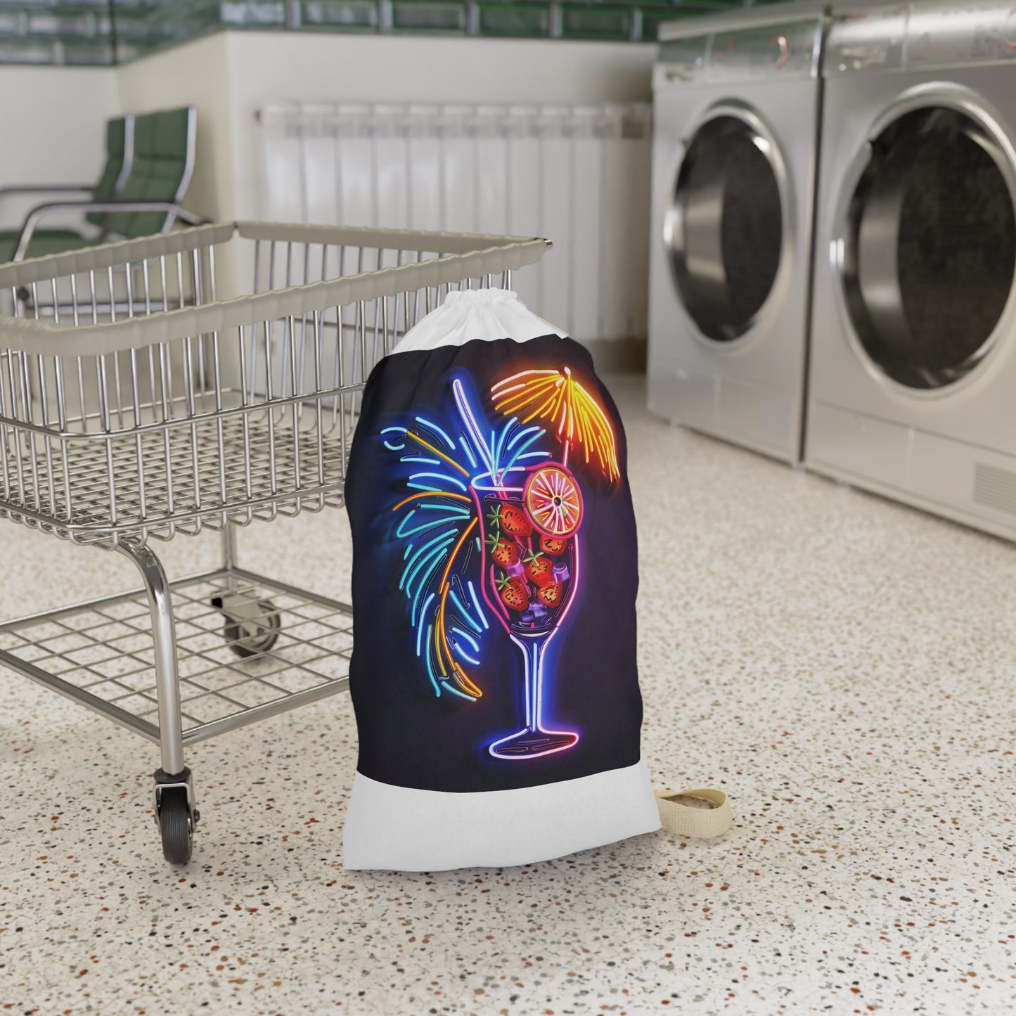 Neon Tropical Cocktail Laundry Bag - Vibrant laundry essential with fun tropical cocktail design, adding paradise vibes to your space.