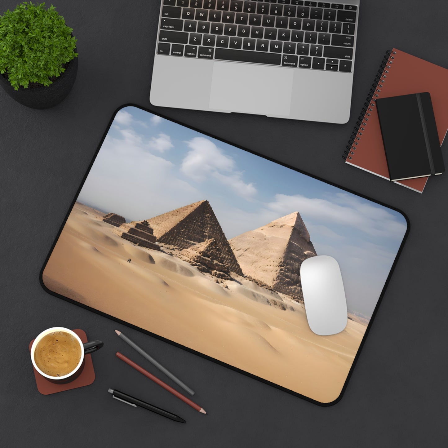 "Exotic Giza Pyramid Desk Mat - Ancient Egypt-inspired workspace accessory for your desk"