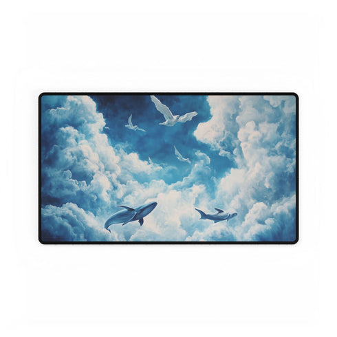 Sky Whales Grazing on Clouds — XL & XXL Desk Mat — Gaming & Workspace Desk Setup View