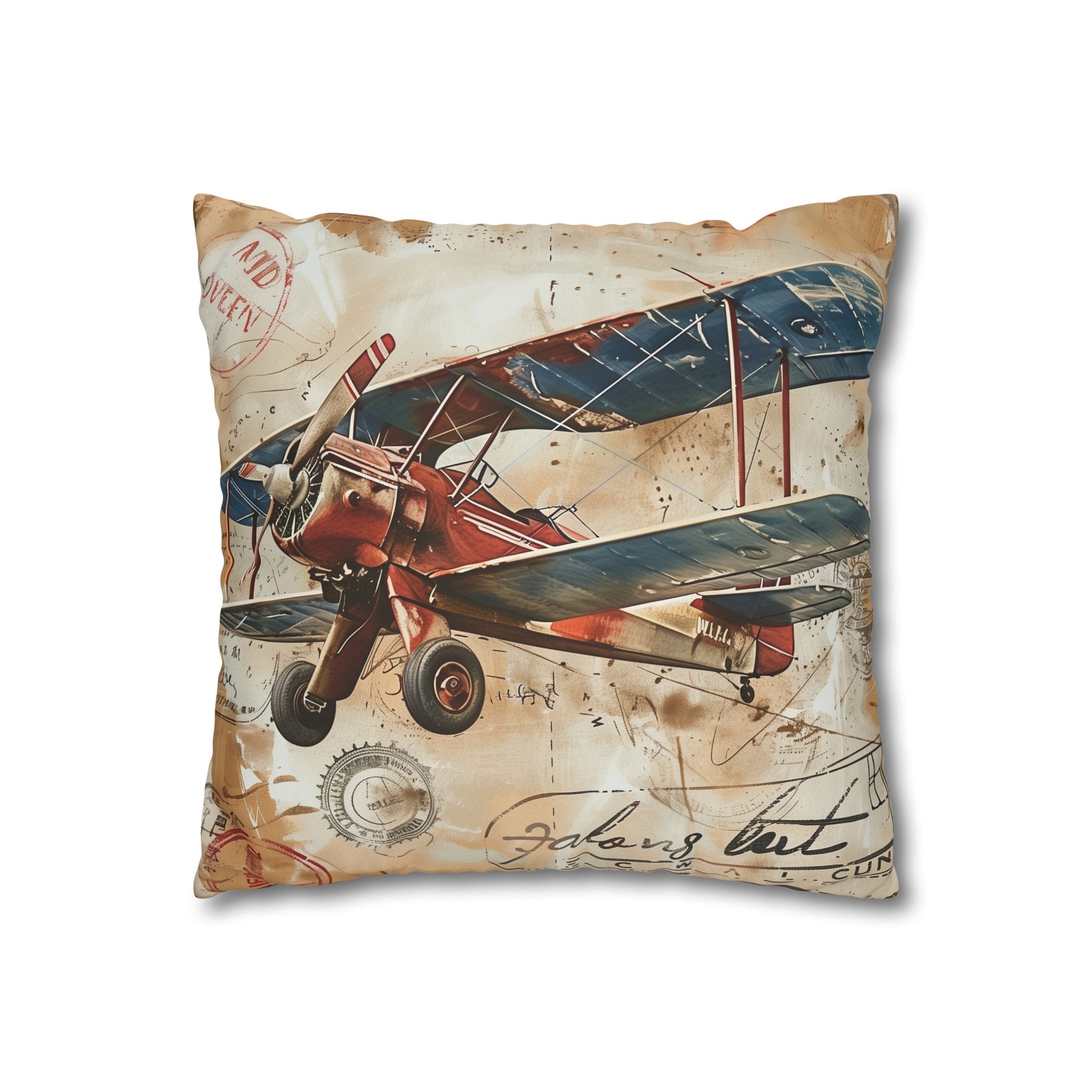 Vintage Travel Pillowcase with Airplane and Global Stamps Design - High-Quality and Stylish, Perfect for All Seasons - Great Gift Option from BenCPrints