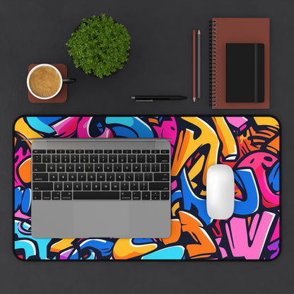 Neon Graffiti Desk Mat - Bold and vibrant Urban Graffiti design for motivated and organized workspace