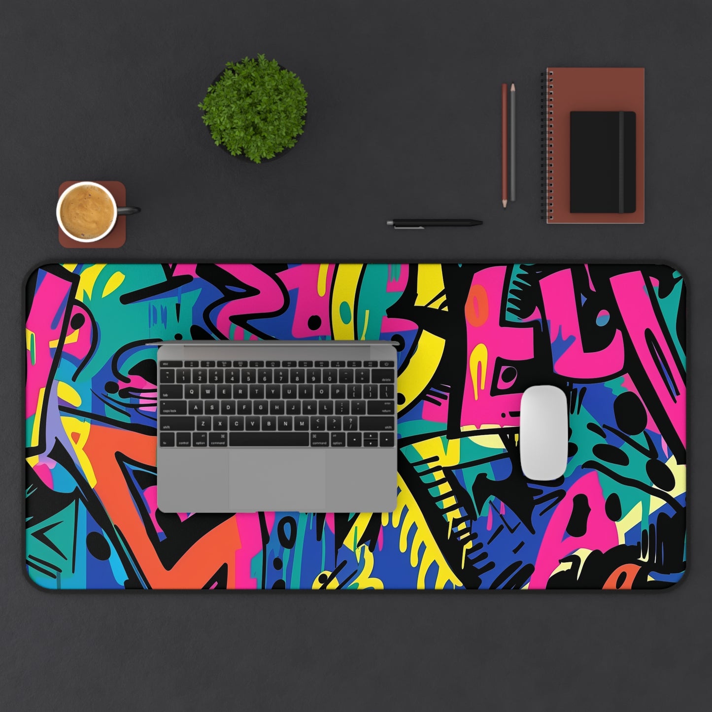 Neon Urban Graffiti Desk Mat - Bright and Stylish Workspace Accessory