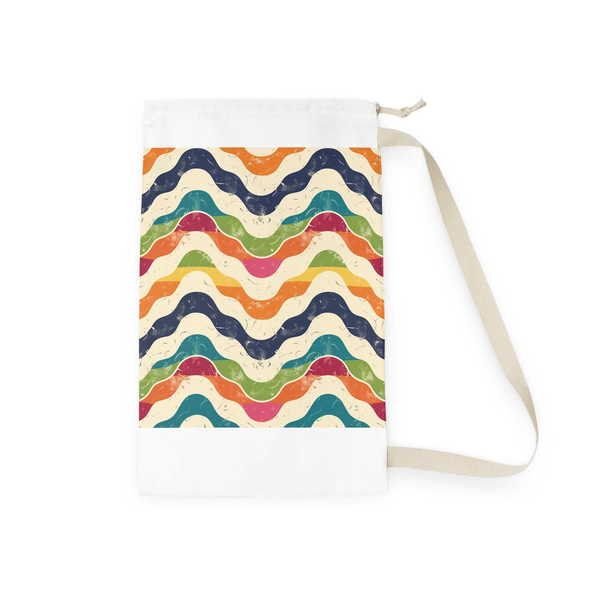 "Stylish Retro Waves Laundry Bag with Vibrant Seamless Pattern for Laundry Routine"