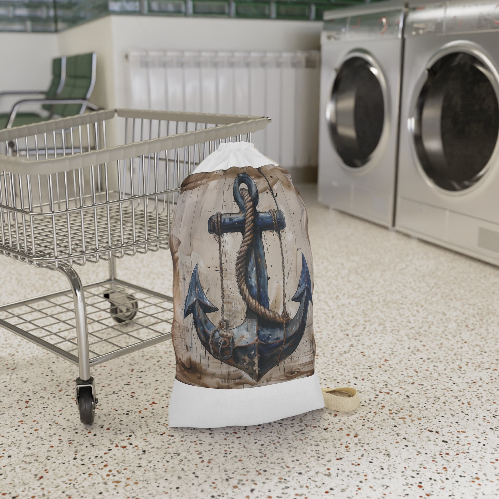 "Coastal anchor rope laundry bag, sturdy design for breezy laundry day adventures"