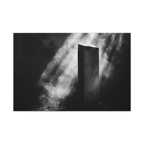 Echoes of Light Around Temple Monolith — Canvas Wall Art — Living Room Wall Lifestyle View