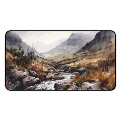 Scottish Countryside Desk Mat - Elevate your workspace with a picturesque landscape of rolling hills and lush greenery.