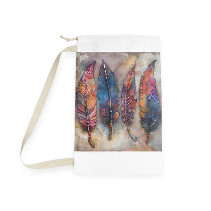 Bohemian feather laundry bag - stylish and durable laundry essential for a breeze of fresh air on laundry day with unique design.