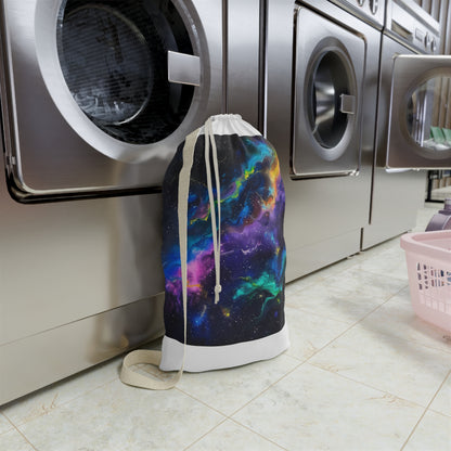 "Neon Galaxy Laundry Bag - Add a pop of color to laundry day with this eye-catching space-themed design"