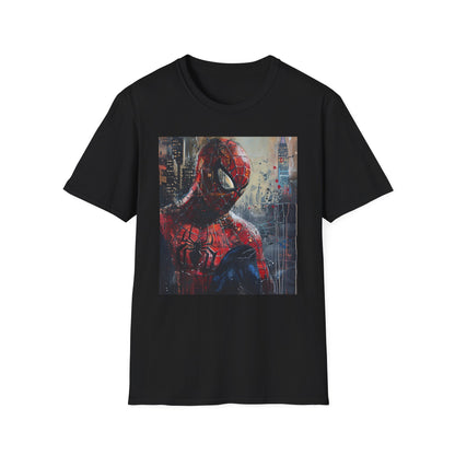 Friendly Neighborhood Hero: The Unstoppable Spirit of Spider-Man | T-Shirt | Comic Book Character, Heroicмышь, Marvel Inspired, Painting Spiderman, Spidey Style, Superhero Art, Swinging Through Cities, Villain Fighting, Wall Crawler, Web Slinger | Prints with Passion