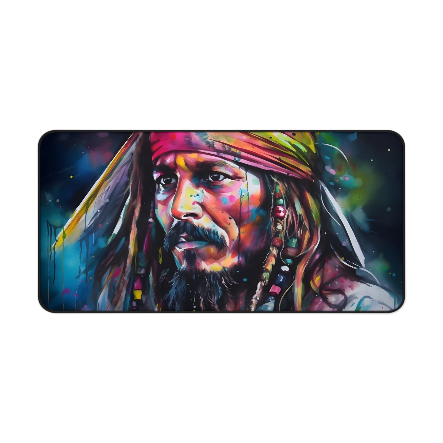 "Jack Sparrow Neon Desk Mat with Watercolor Design - Perfect for Pirate Enthusiasts!"