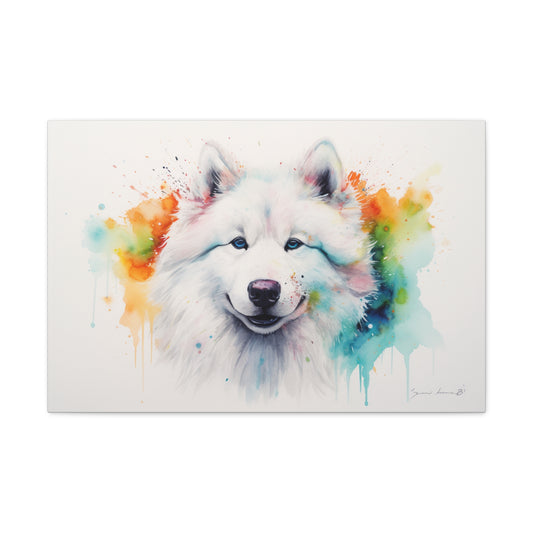 Samoyed Watercolor Canvas: Brushing a Samoyed | Canvas | Art & Wall Decor, Canvas, Fall Picks, Hanging Hardware, Home & Living, Indoor, Top Spring Products, Valentine's Day promotion | Prints with Passion