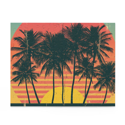 Retro Sunset Palm Tree Jigsaw Puzzle - Nostalgic escape with stunning sunset and palm trees