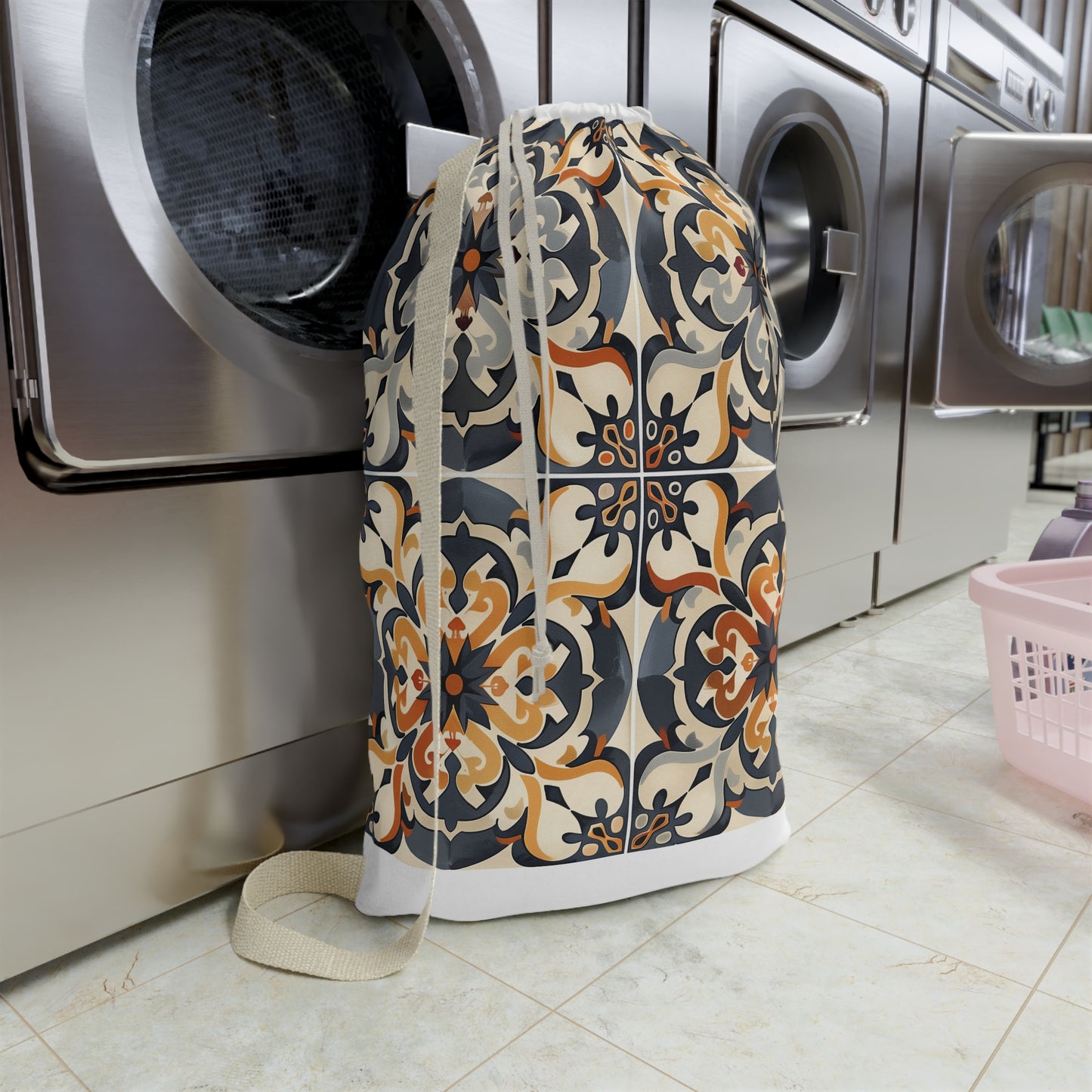 "Stylish Artisan Tiles Laundry Bag with Durable Design and Tile-Inspired Print - Elevate Your Laundry Routine"