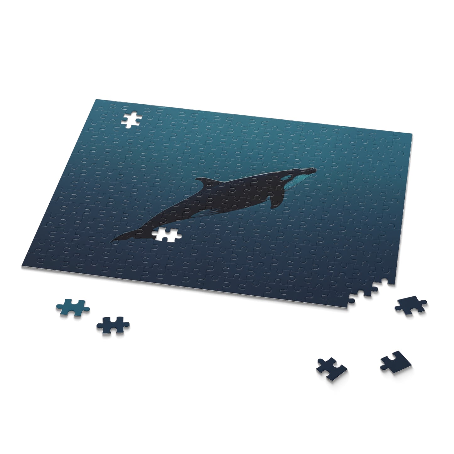 "Tranquil Ocean Whale Jigsaw Puzzle - Serene scene of majestic whale swimming in depths"