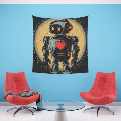 Heart of Steel: A Retro Robot Tapestry | Wall Tapestry | All Over Print, AOP, Decor, Halloween, Home & Living, Home Decor, Indoor, Spring Essentials, Sublimation, Tapestry | Prints with Passion