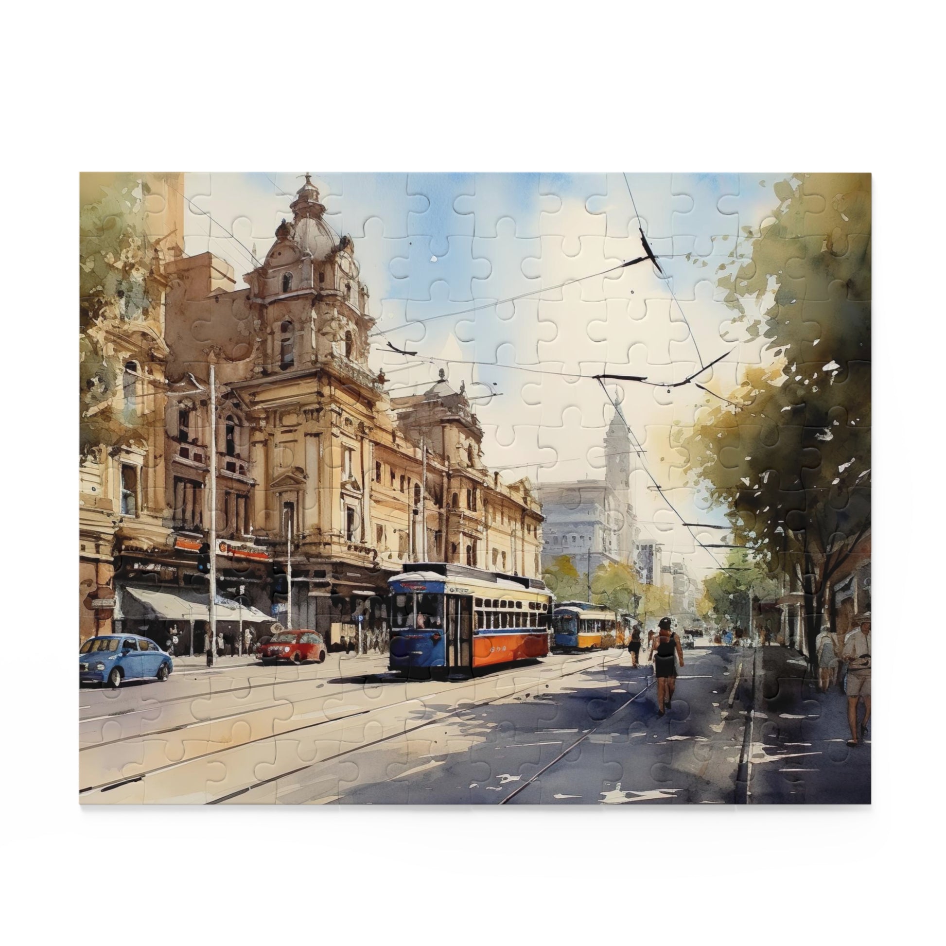 "Melbourne Tram Puzzle - Iconic city sights featuring famous trams, perfect for enthusiasts and puzzle lovers"