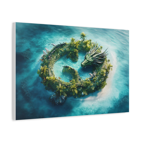 Tropical Island Shaped Like a Dragon — Canvas Wall Art — Side Profile & Stretched Corner Detail