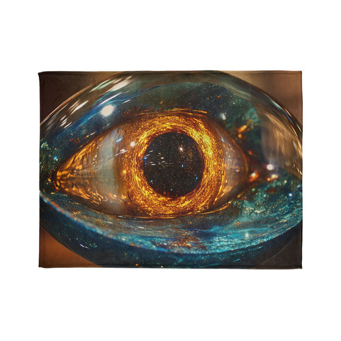 Glass Eye Watching Galactic Core — Plush Fleece Throw Blanket — 300 GSM Plush Coral Fleece Texture Close-Up