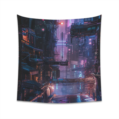 "Neon Metropolis Cyberpunk Tapestry - Futuristic Urban Decor - High-Quality Material - Perfect Gift - Available in 34x40 or 57x57 Inches"