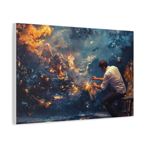 Painter Creating Real Worlds with Brush — Canvas Wall Art — Side Profile & Stretched Corner Detail