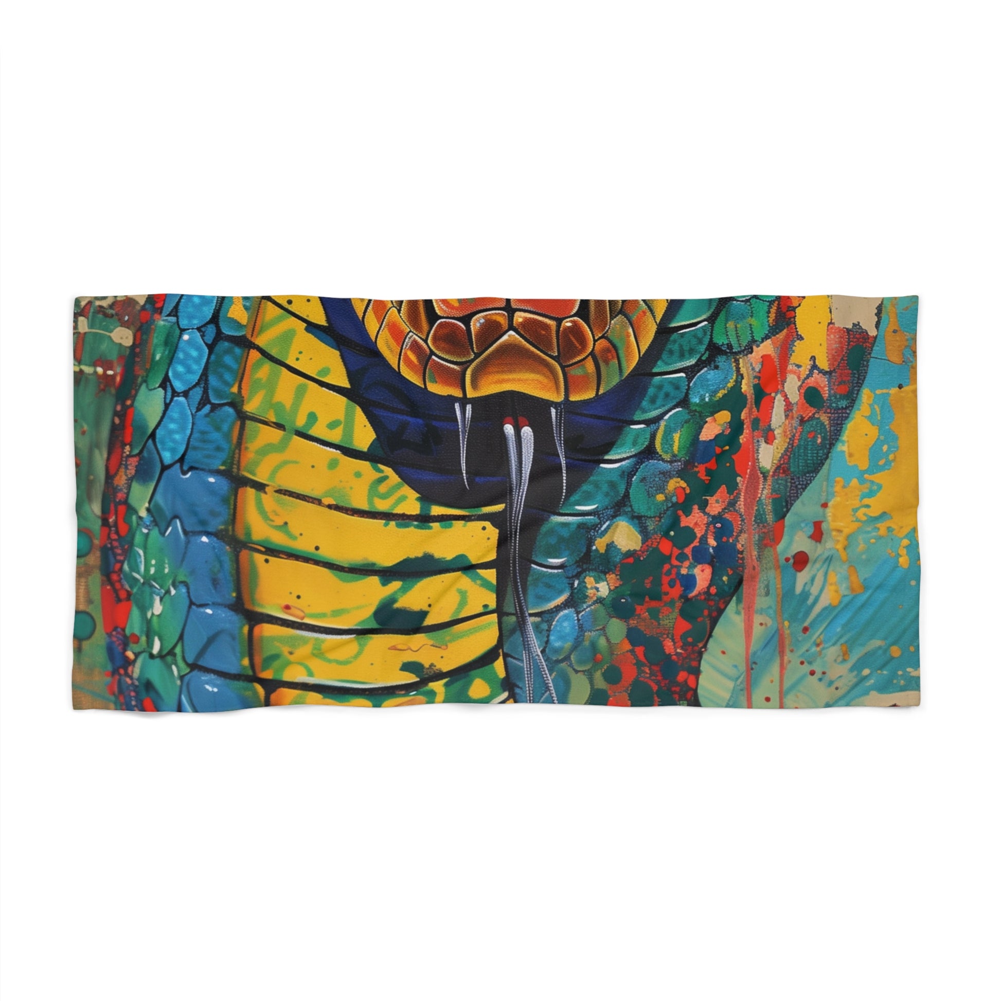 these towels are perfect for lounging by the beach or pool. The striking cobra snake painting adds a touch of exotic flair to your outdoor relaxation. Treat yourself to luxurious comfort with our cobra serpent beach towels.