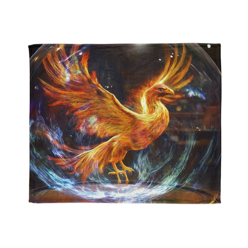 Holographic Phoenix Beneath Glass Dome Plush Fleece Throw Blanket