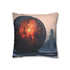 Lava Sphere Orbiting Frozen City (Edition II) — 40×40 Cushion Cover — Double-Sided Back & Concealed Zip Detail